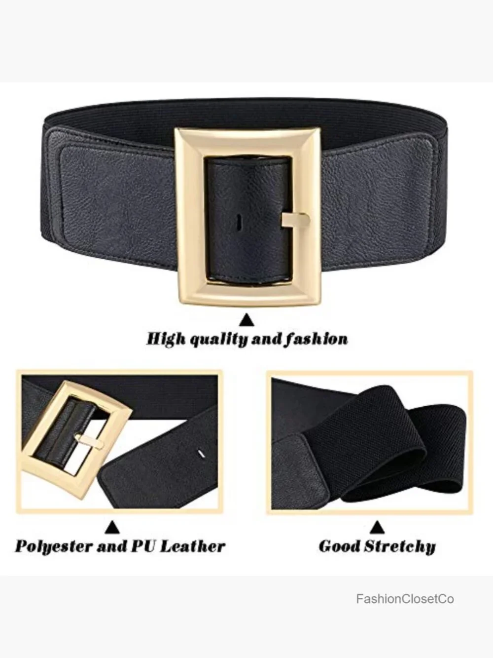 Women Wide Elastic Dress Belt Stretch Waist Cinch Belt Vintage PU Leather Buckle